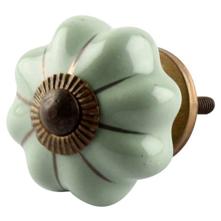 Sage Green Medium Ceramic Melon Knob in Silver Line